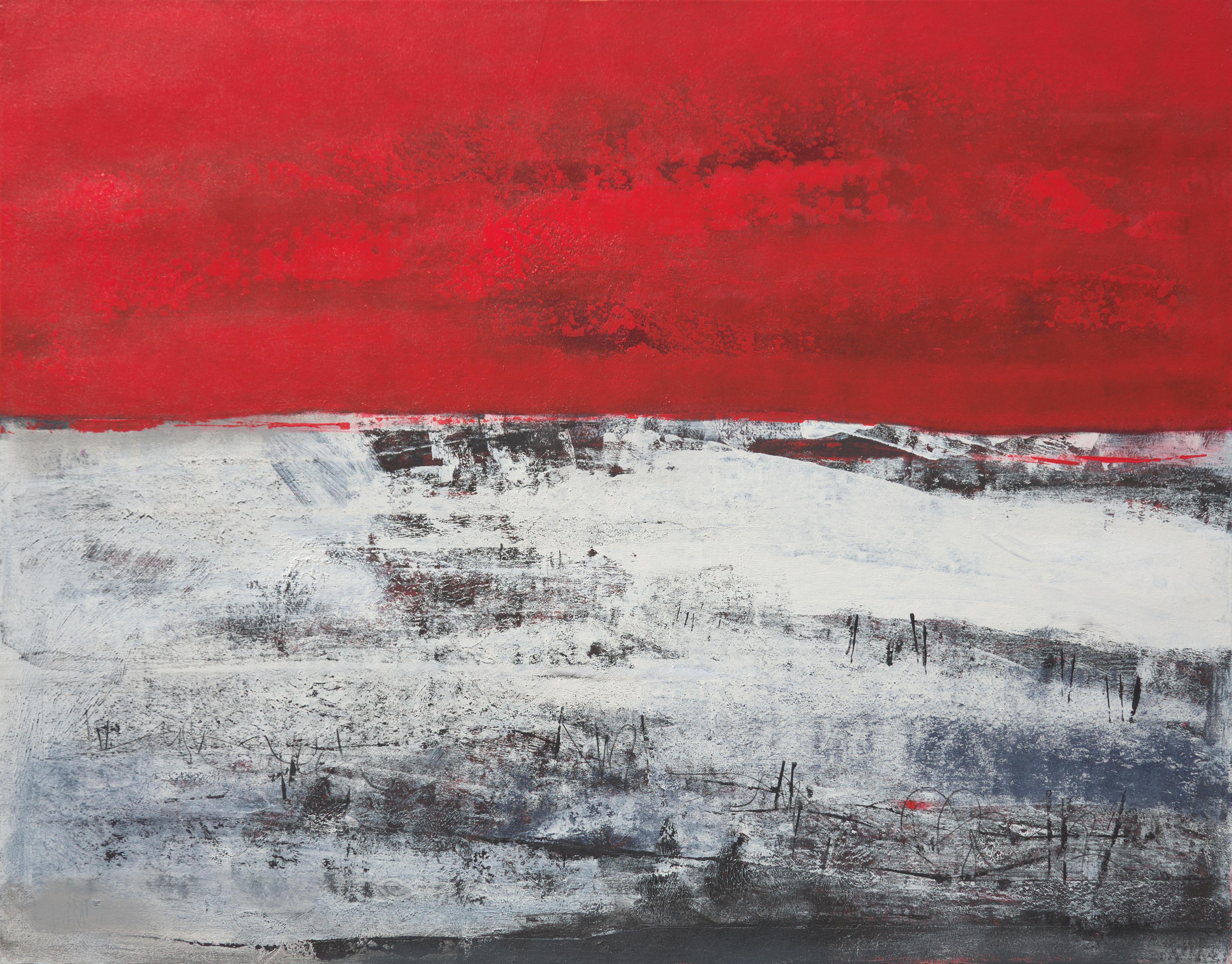 Françoise Duprat Abstract Painting - 1916, June 7th, First World War Tribute Red and White Abstract Acrylic Painting