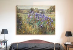 "The Iris' Butte", Purple Iris in the Wild Impressionist Landscape Oil Painting