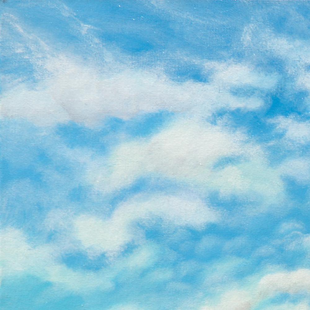 „Nowhere Path“:: geblümte Landschaft mit Wolken Naive primitive Acrylmalerei 8