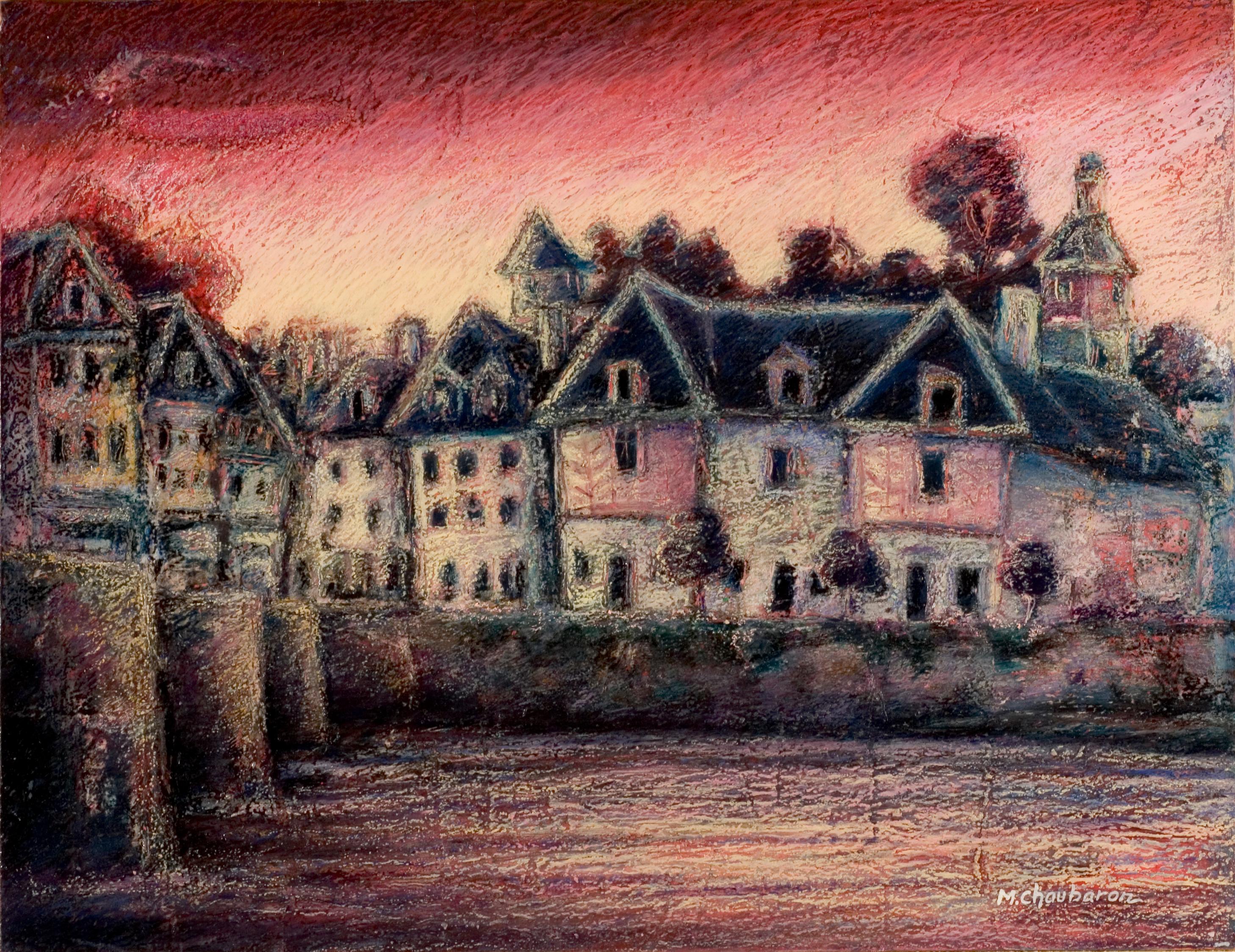 View of the Saint-Goustan Port at Sunset Oil Pastel