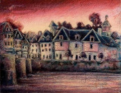 View of the Saint-Goustan Port at Sunset Oil Pastel