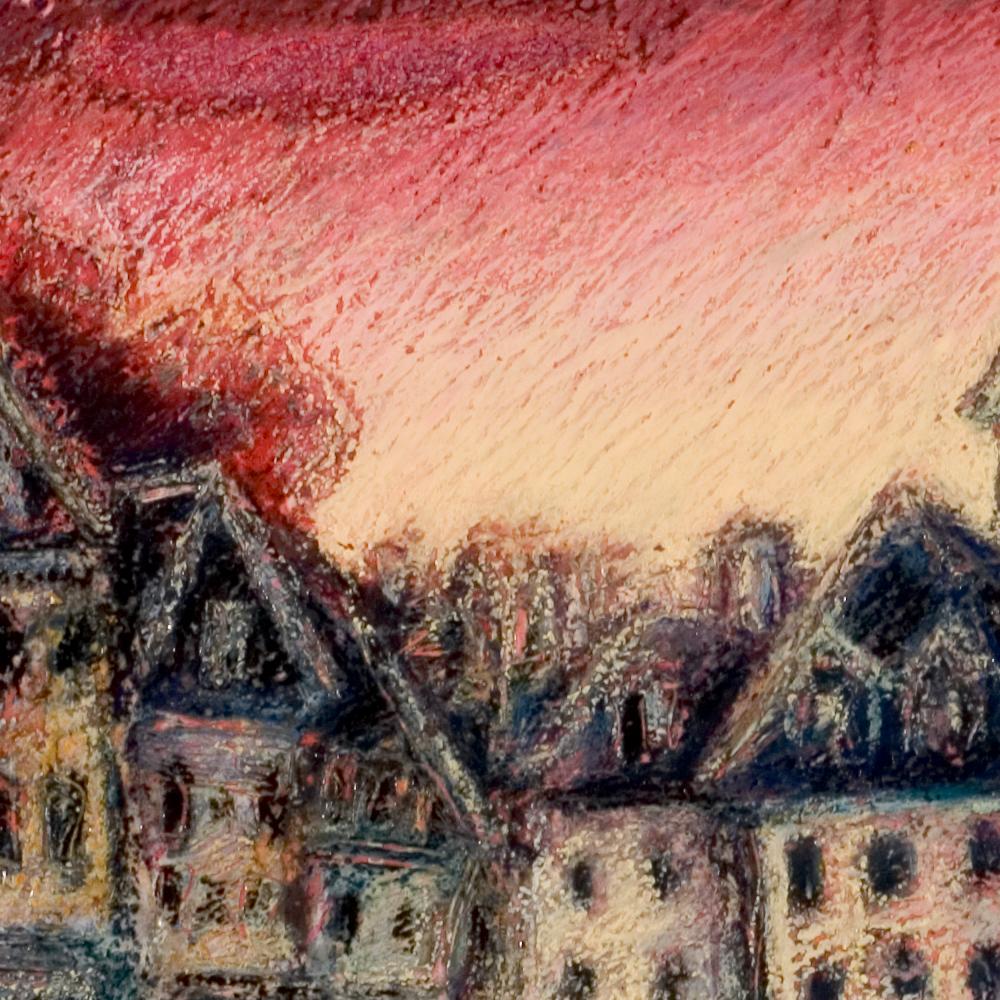 Ansicht des Hafens von Saint-Goustan bei Sonnenuntergang, Ölpastell (Impressionismus), Painting, von Marc Chaubaron