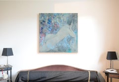 Desnuda, Nude Woman Laying on her Stomach with Blue Background Acrylic Painting
