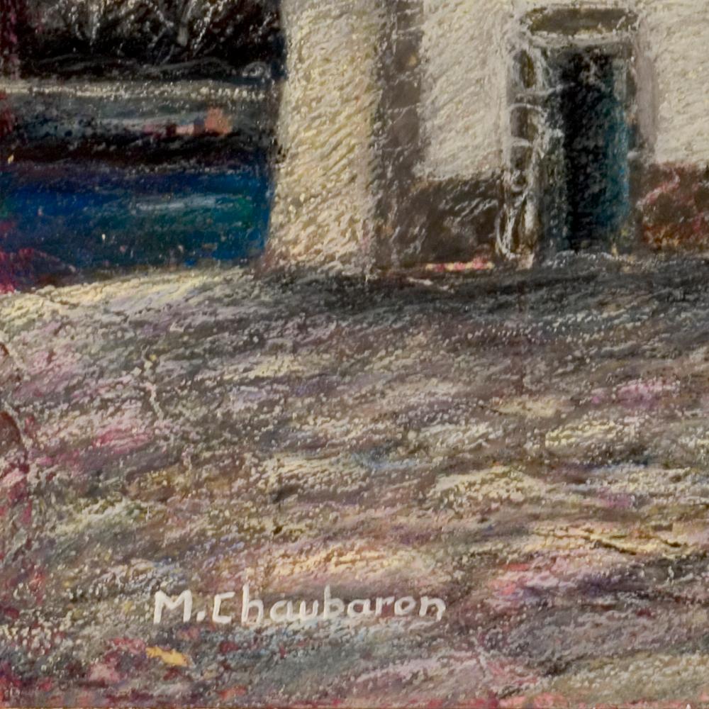 Two Small Houses with Roof in Slate at Sunset Oil Pastel For Sale 8
