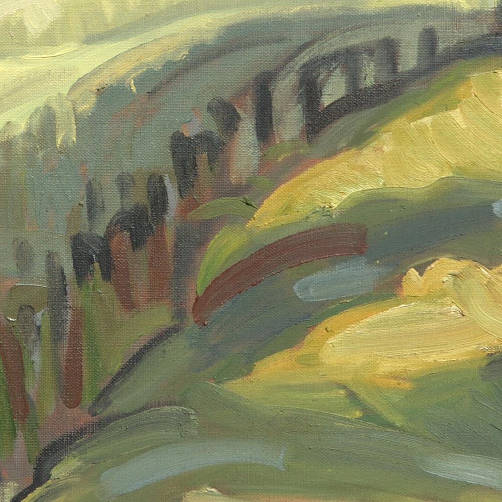 Impressionistisches Ölgemälde „Bäume auf Feldern“, Grüne Sommer-Landschaft (Impressionismus), Painting, von Yves Calméjane