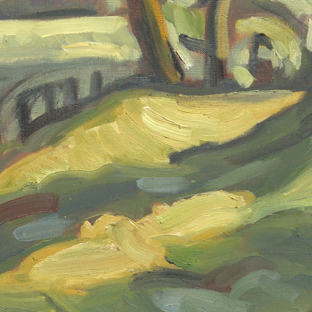 Impressionistisches Ölgemälde „Bäume auf Feldern“, Grüne Sommer-Landschaft 2