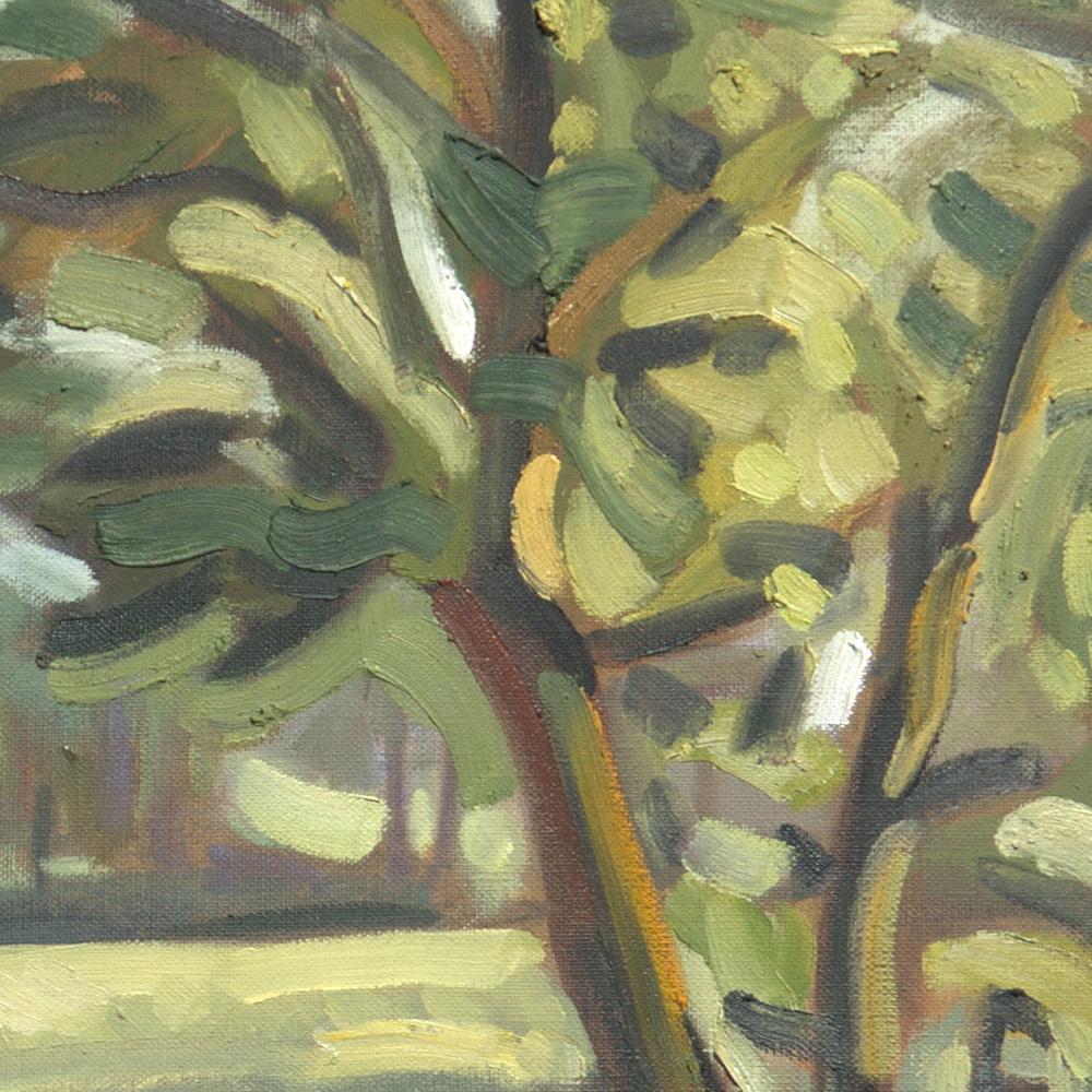 Impressionistisches Ölgemälde „Bäume auf Feldern“, Grüne Sommer-Landschaft 4