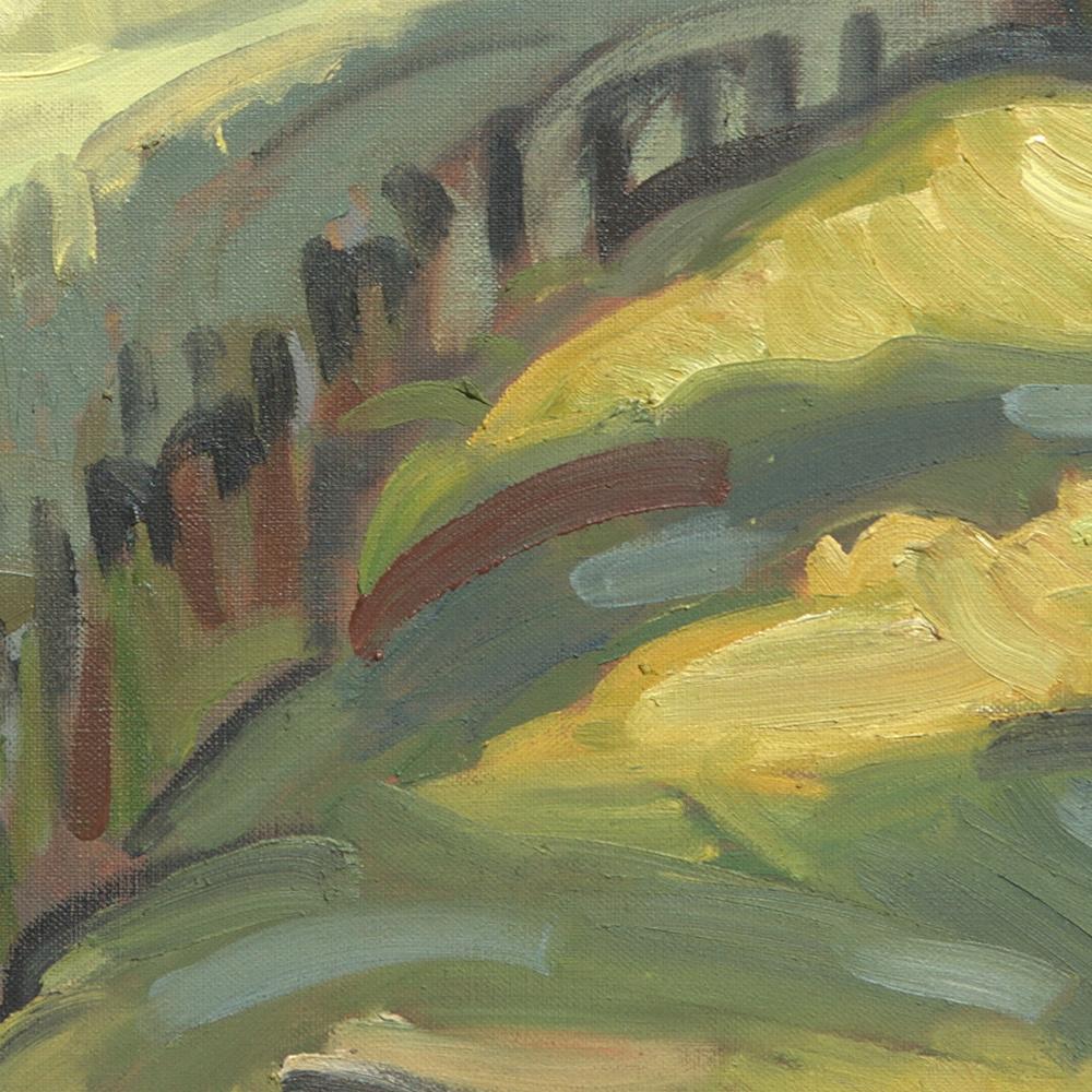Impressionistisches Ölgemälde „Bäume auf Feldern“, Grüne Sommer-Landschaft 5