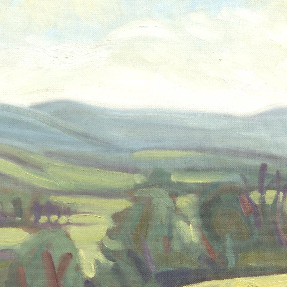 Impressionistisches Ölgemälde „Bäume auf Feldern“, Grüne Sommer-Landschaft 6