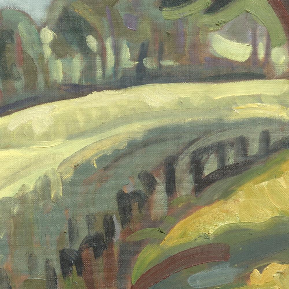 Impressionistisches Ölgemälde „Bäume auf Feldern“, Grüne Sommer-Landschaft 7