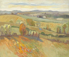 "Green Springs", Summer Ochre Rural Landscape Impressionist Oil Painting