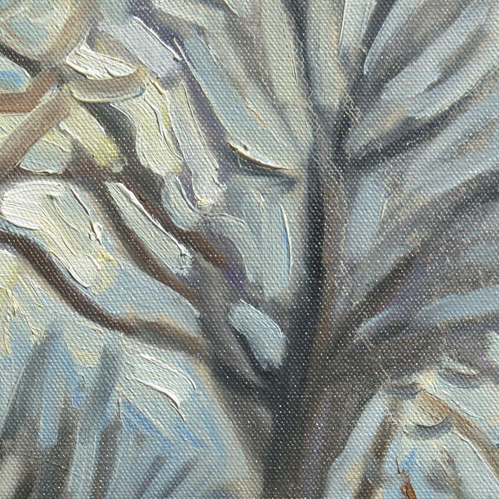 „Weiße Gärten“, Impressionistisches Ölgemälde, Winterlandschaft, Landleben im Angebot 3