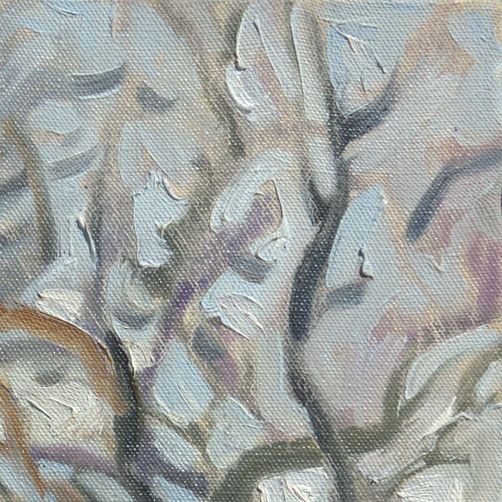 „Weiße Gärten“, Impressionistisches Ölgemälde, Winterlandschaft, Landleben im Angebot 9
