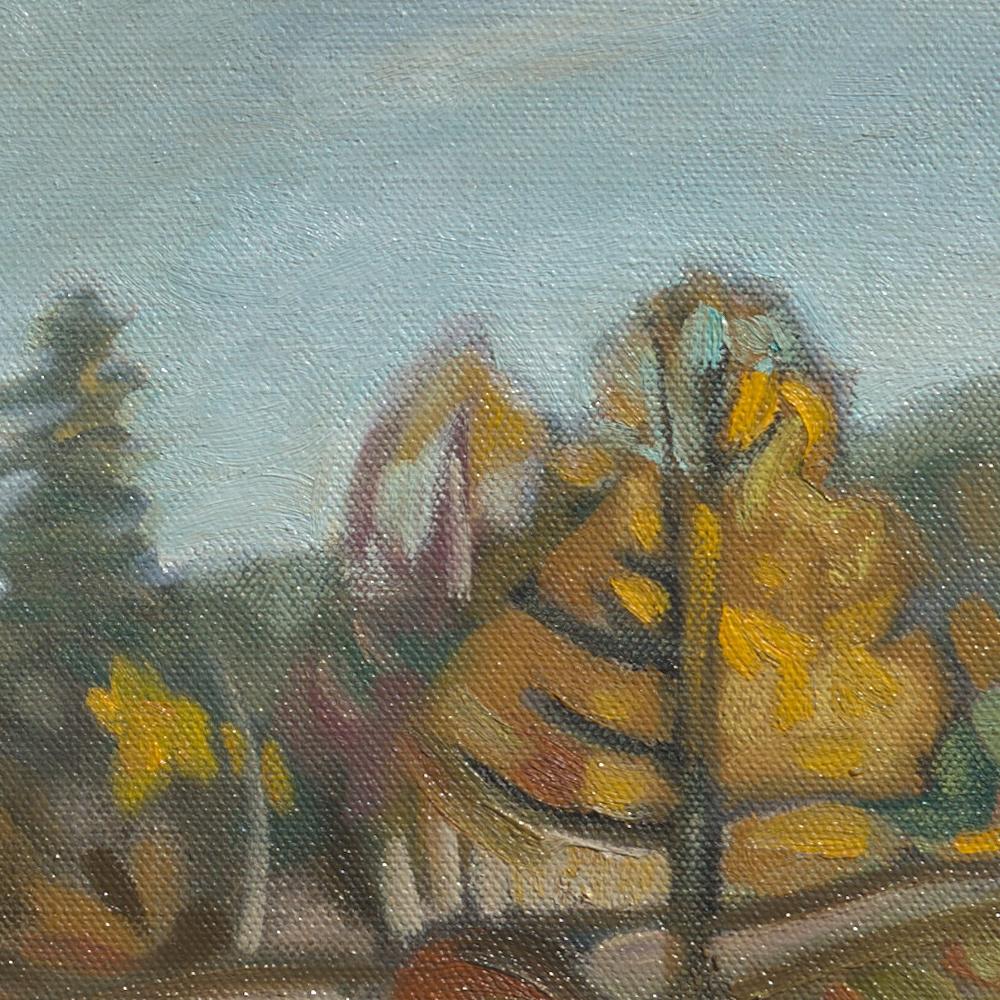 Peinture à l'huile impressionniste « Autumn Road », paysage rural avec vaches en vente 2