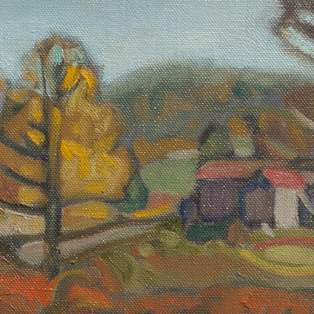 Peinture à l'huile impressionniste « Autumn Road », paysage rural avec vaches en vente 6