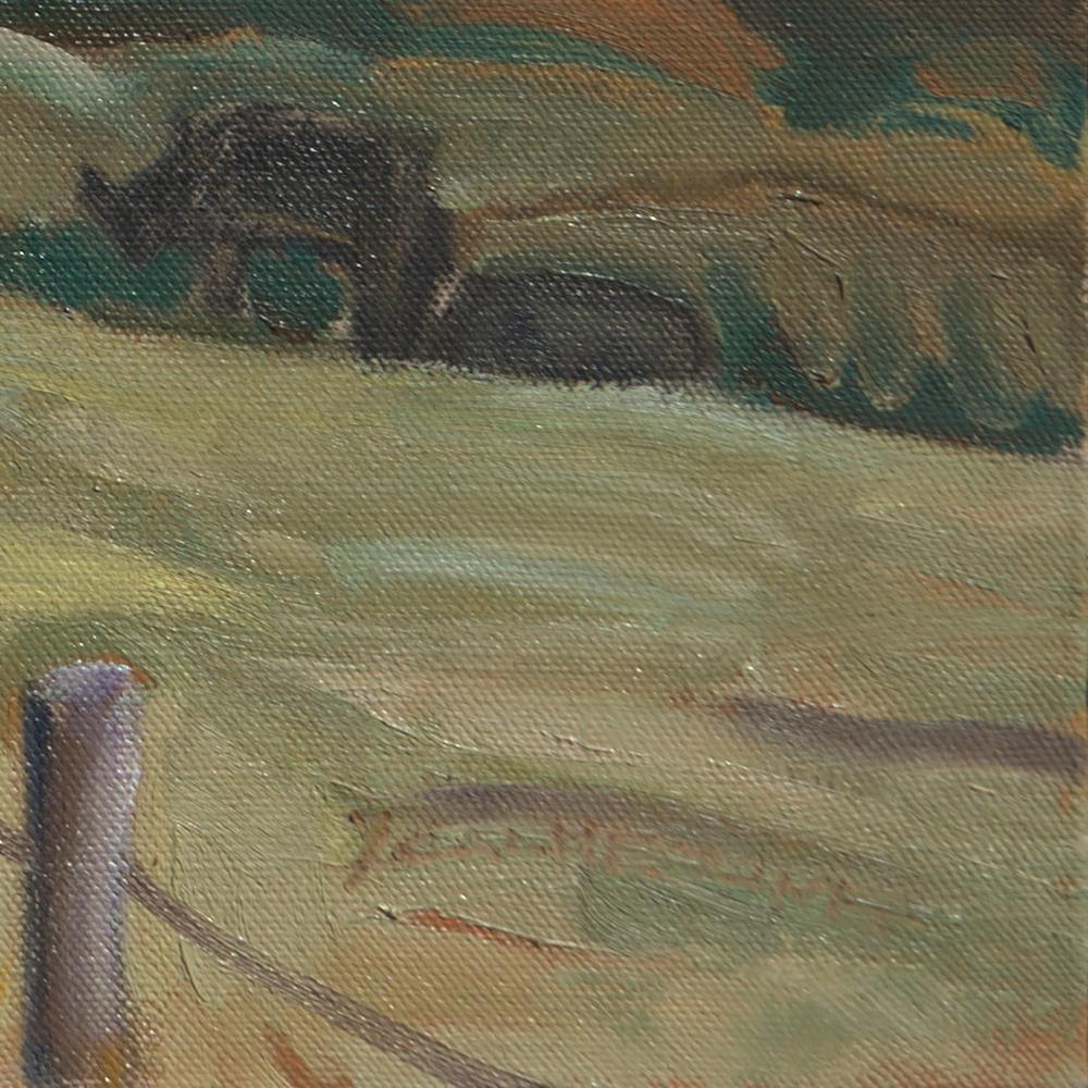 Peinture à l'huile impressionniste « Autumn Road », paysage rural avec vaches en vente 11