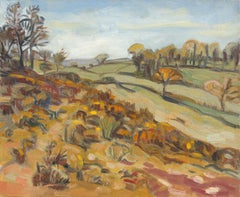 "Prairie with Ferns", Warm Automn Rural Landscape Impressionist Oil Painting