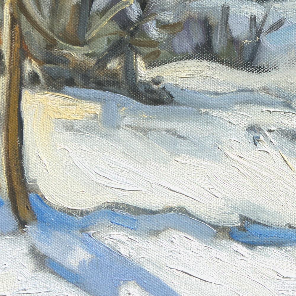 Impressionistisches Ölgemälde „The White Theater“, Winter rural Landscape im Angebot 3