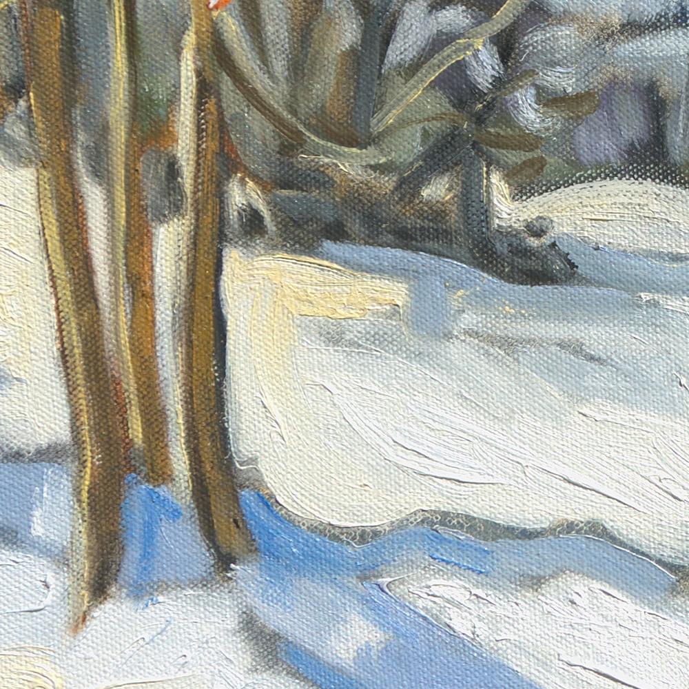 Impressionistisches Ölgemälde „The White Theater“, Winter rural Landscape im Angebot 4