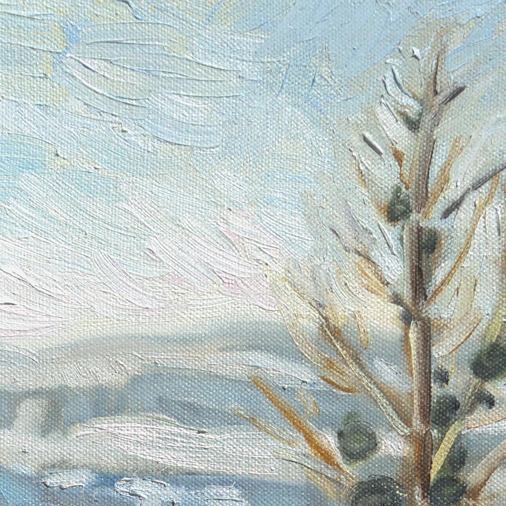 Impressionistisches Ölgemälde „The White Theater“, Winter rural Landscape im Angebot 5