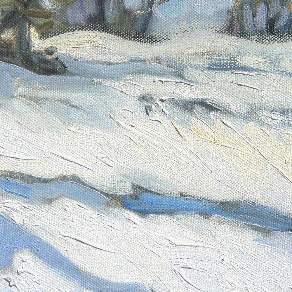 Impressionistisches Ölgemälde „The White Theater“, Winter rural Landscape im Angebot 7