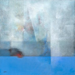 "Sweet Heart", Grey & Blue with Red Touch Marine Landscape Abstract Oil Painting