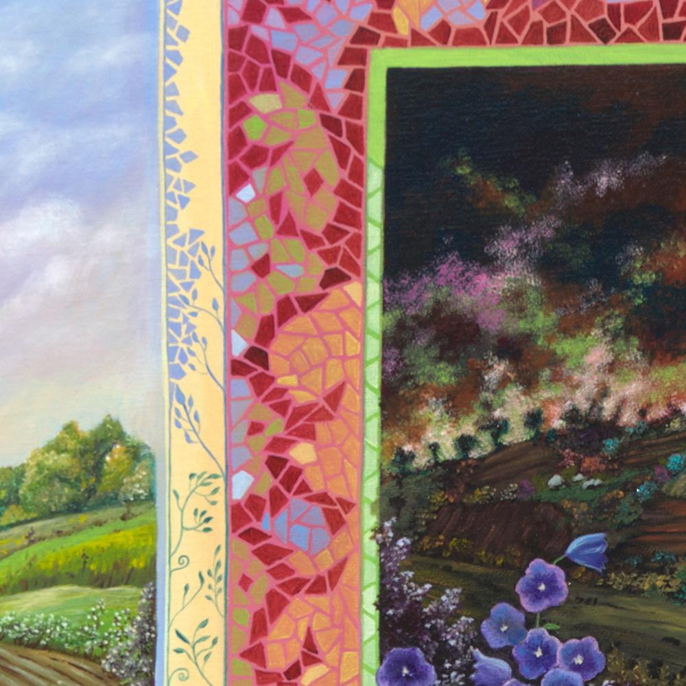 „Plein Chant“, Landschaft mit Blumen, naives/Primitivistisches Acrylgemälde im Angebot 1