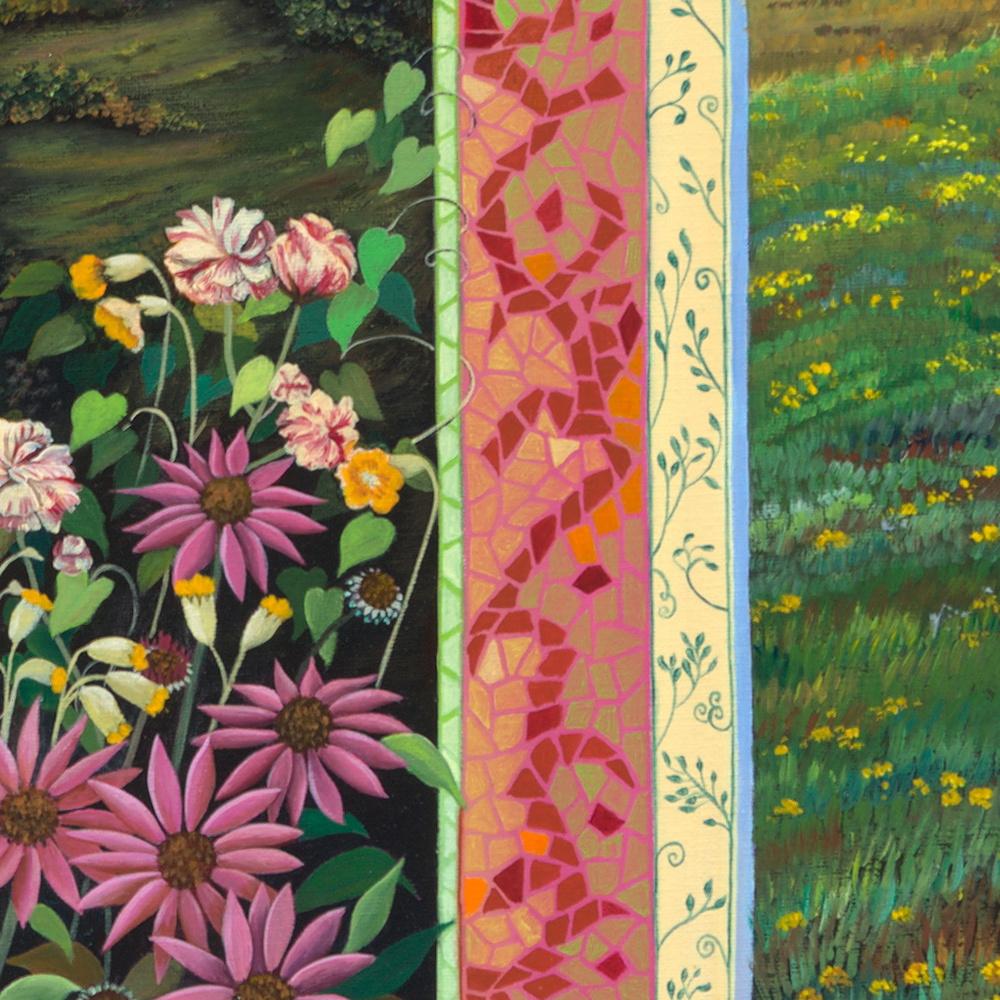 „Plein Chant“, Landschaft mit Blumen, naives/Primitivistisches Acrylgemälde im Angebot 2