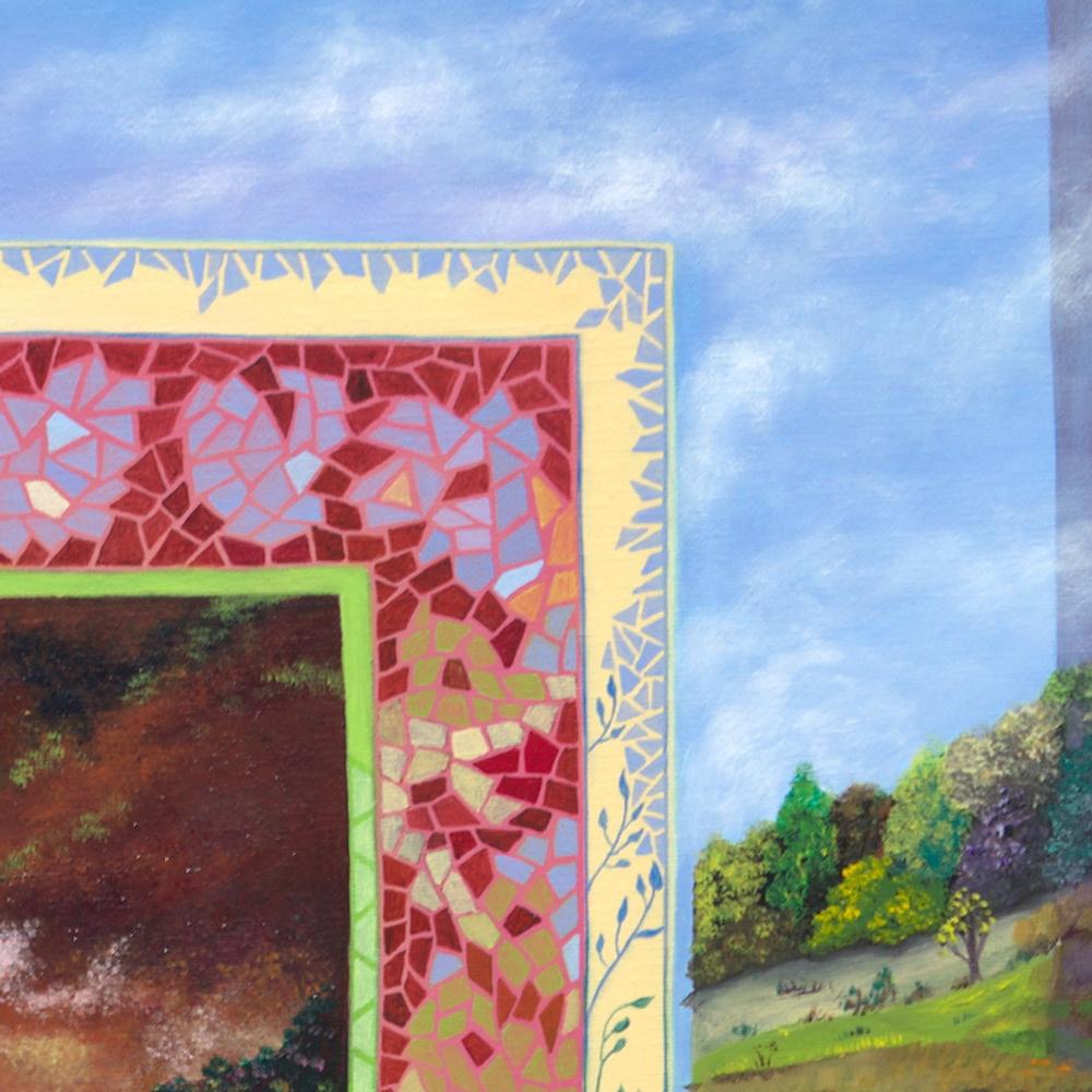 „Plein Chant“, Landschaft mit Blumen, naives/Primitivistisches Acrylgemälde im Angebot 5