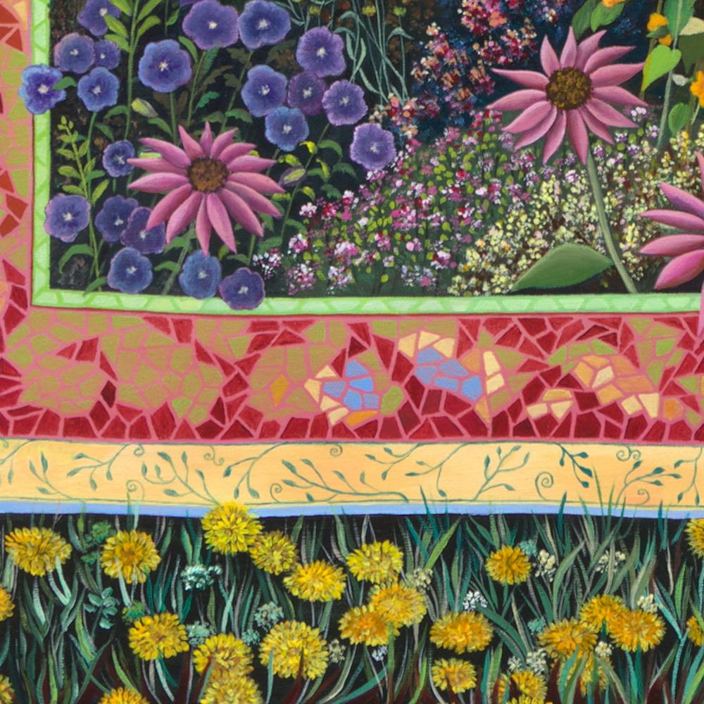 „Plein Chant“, Landschaft mit Blumen, naives/Primitivistisches Acrylgemälde im Angebot 6