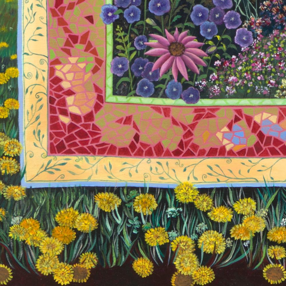 „Plein Chant“, Landschaft mit Blumen, naives/Primitivistisches Acrylgemälde im Angebot 8