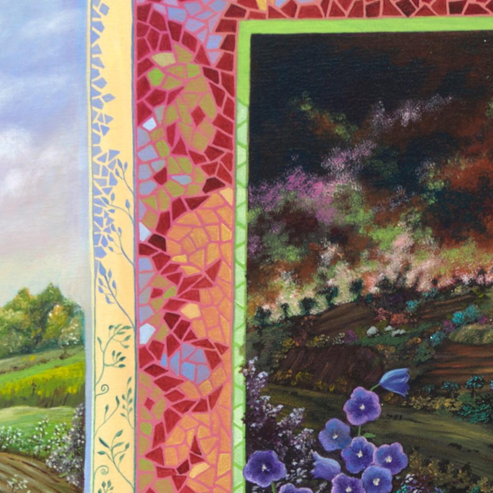 „Plein Chant“, Landschaft mit Blumen, naives/Primitivistisches Acrylgemälde im Angebot 9