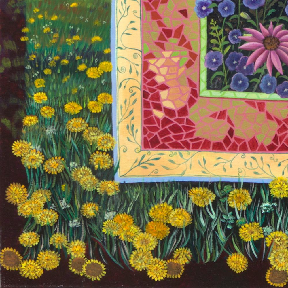 „Plein Chant“, Landschaft mit Blumen, naives/Primitivistisches Acrylgemälde im Angebot 12