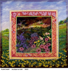 "Plein Chant", paysage avec fleurs Peinture acrylique naïve/primitiviste