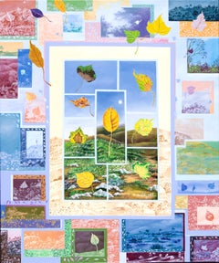 "Prisms", Patchwork of Leaves and Landscapes Naive/Primitivist Acrylic Painting