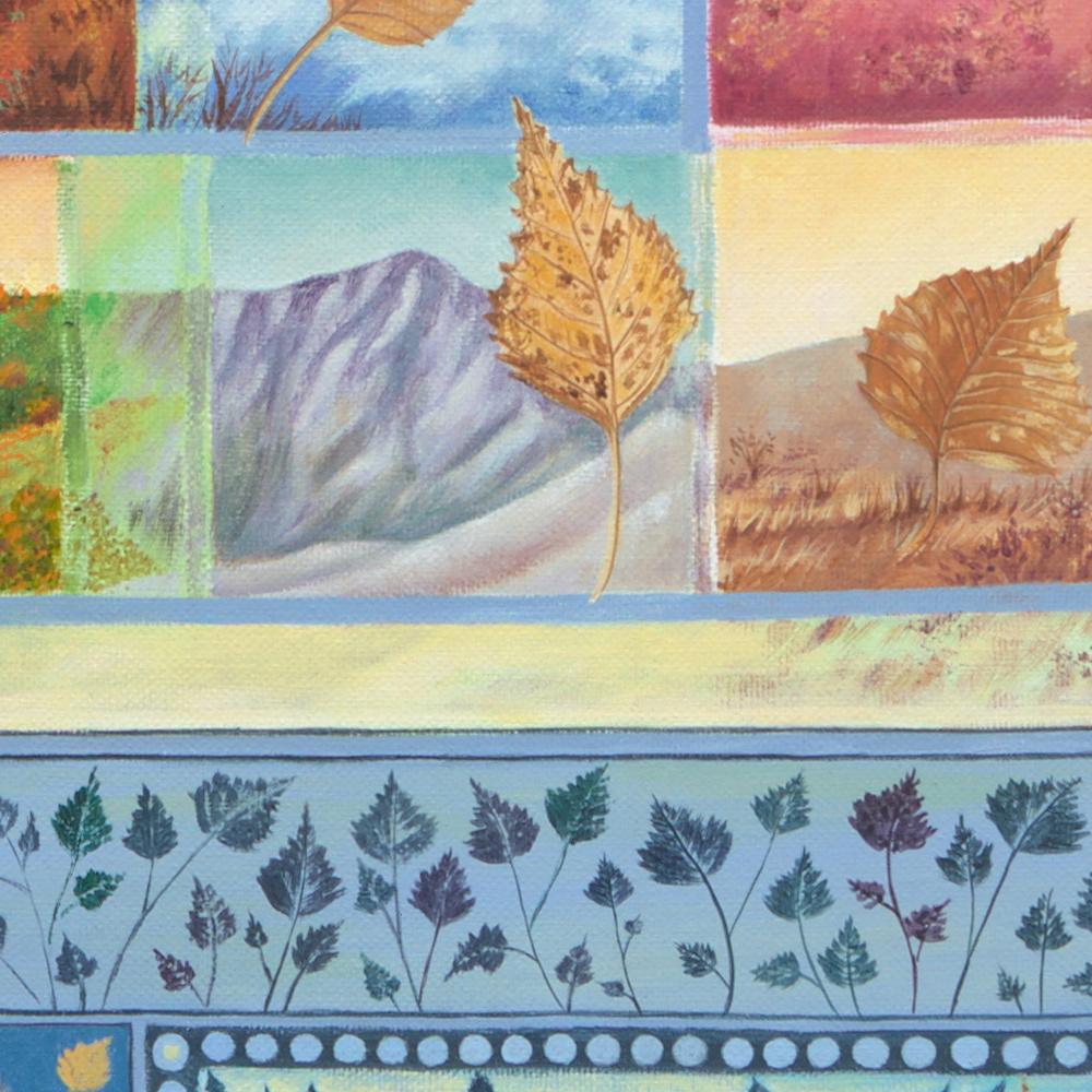 „Four Seasons“, Blätter und Landschaften, naive/primitivistische Acrylmalerei im Angebot 8