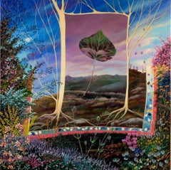 "Who Am I?", Large Leaf and Flowery Landscape Naive/Primitivist Acrylic Painting