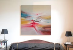 "Trade Wind", Beige Background Multicolor Abstract Acrylic Painting