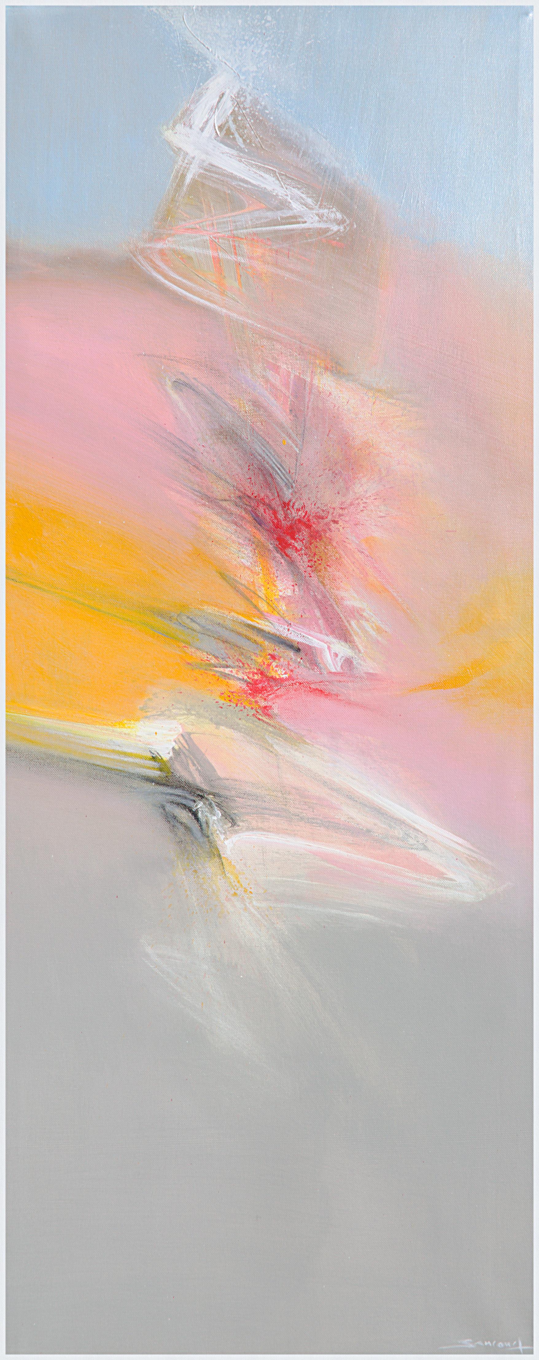 Philippe Saucourt Abstract Painting - "Aerial", Vertical Multicolor Abstract Acrylic Painting