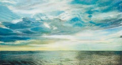 "Seaside #27", Mar, nubes y sol Paisaje marino Pintura en técnica mixta