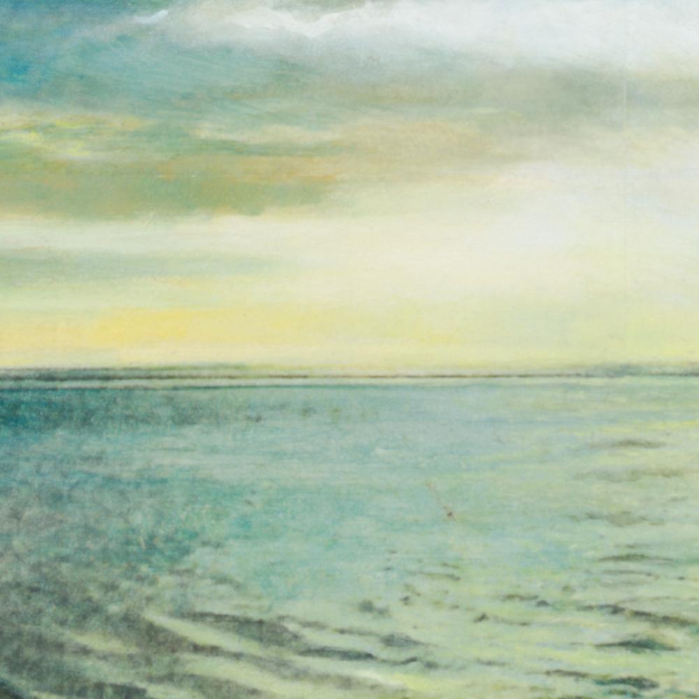 « Seaside #27 », Peinture de paysage maritime en techniques mixtes, mer, nuages et soleil - Bleu Landscape Painting par Philippe Saucourt