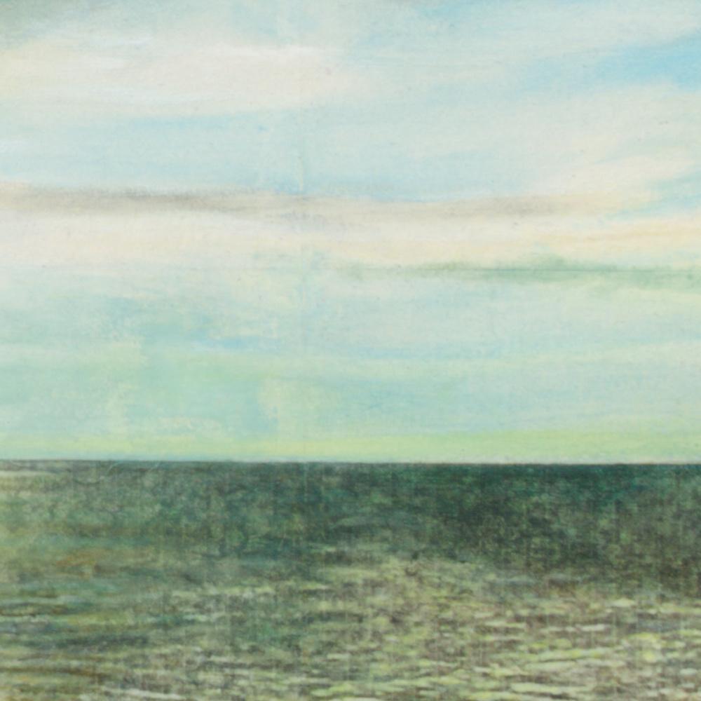 « Seaside #27 », Peinture de paysage maritime en techniques mixtes, mer, nuages et soleil en vente 1