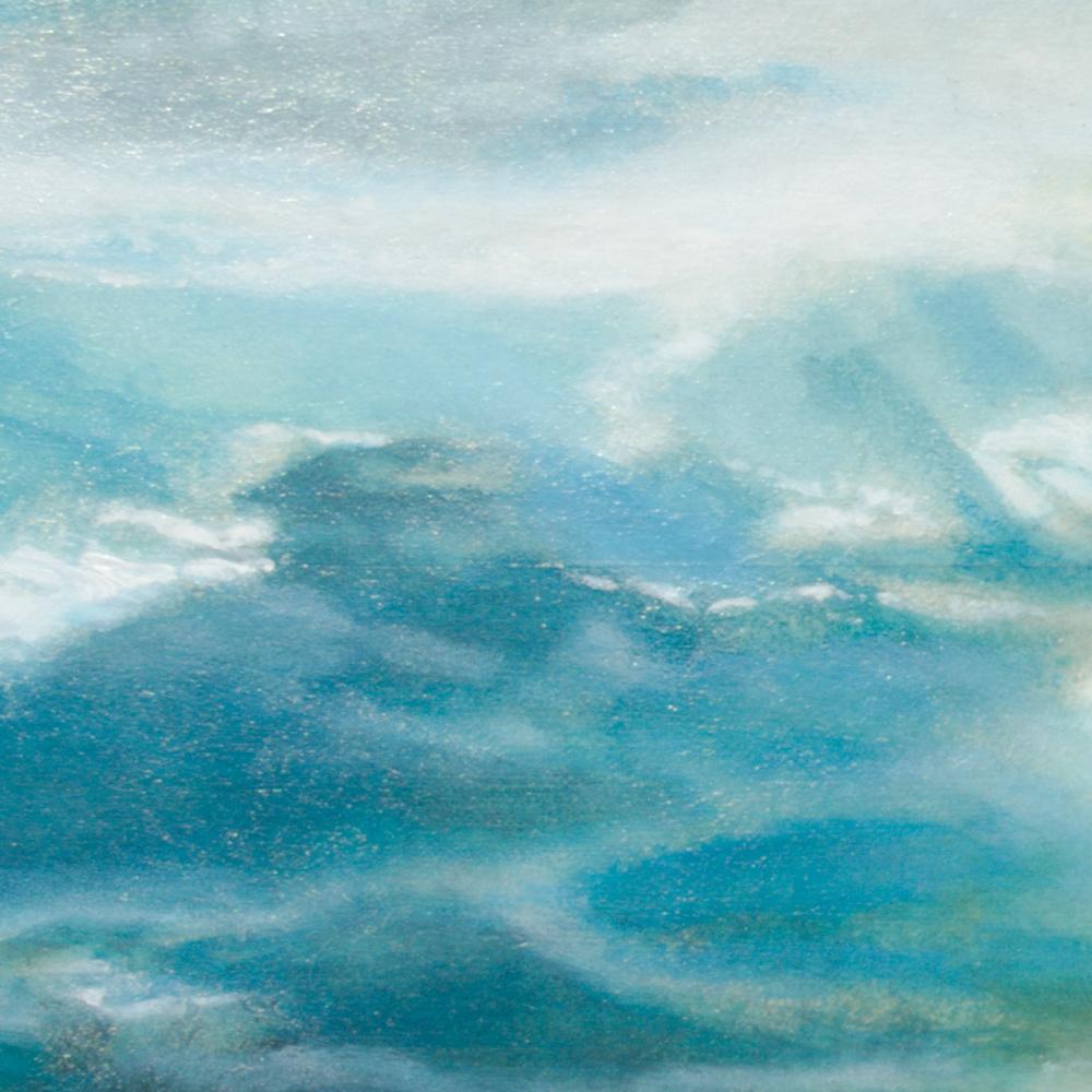 « Seaside #27 », Peinture de paysage maritime en techniques mixtes, mer, nuages et soleil en vente 2
