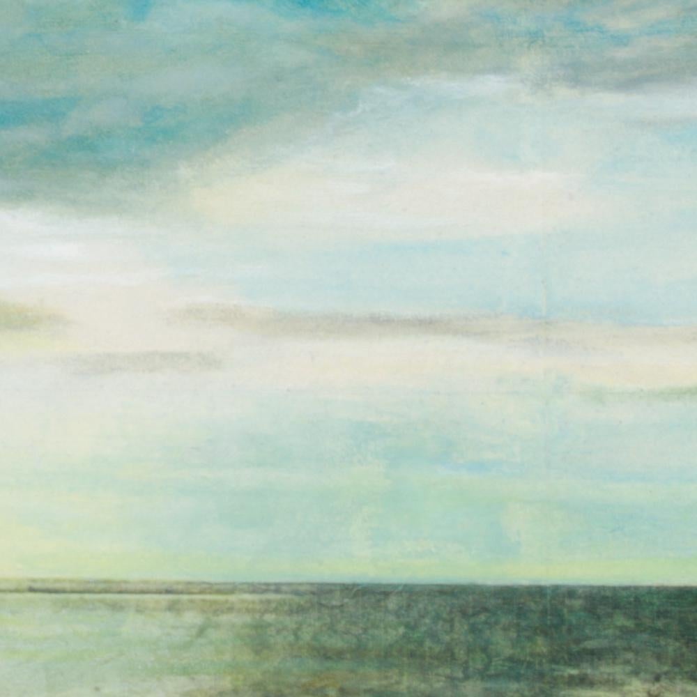 « Seaside #27 », Peinture de paysage maritime en techniques mixtes, mer, nuages et soleil en vente 3