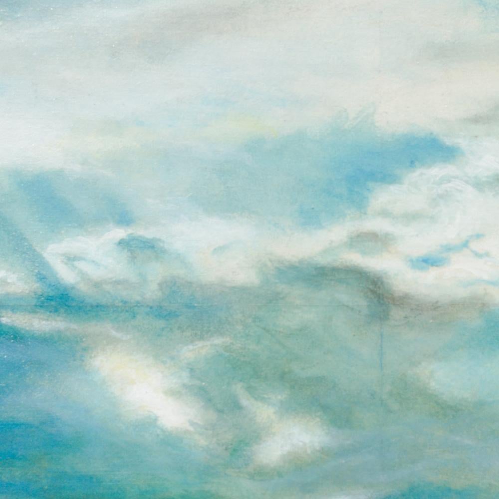 « Seaside #27 », Peinture de paysage maritime en techniques mixtes, mer, nuages et soleil en vente 5