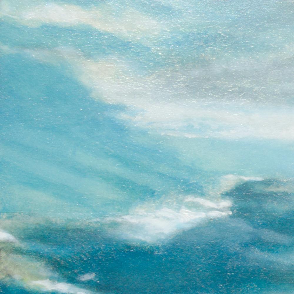 « Seaside #27 », Peinture de paysage maritime en techniques mixtes, mer, nuages et soleil en vente 8