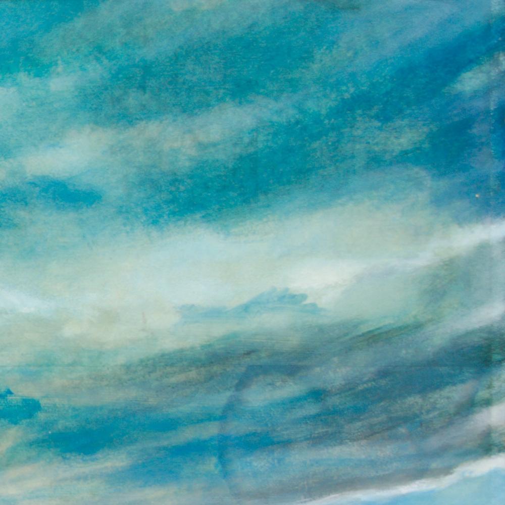 « Seaside #27 », Peinture de paysage maritime en techniques mixtes, mer, nuages et soleil en vente 9