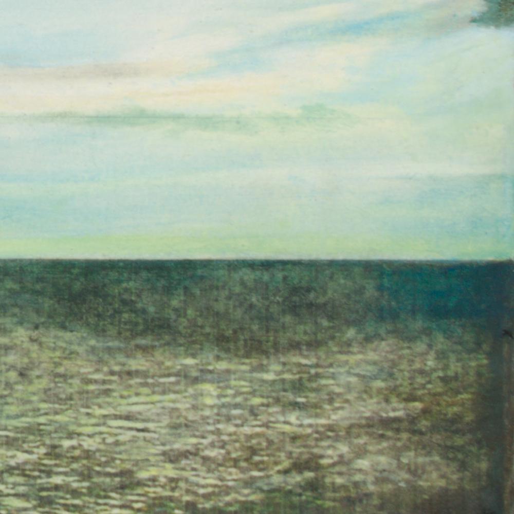 « Seaside #27 », Peinture de paysage maritime en techniques mixtes, mer, nuages et soleil en vente 11