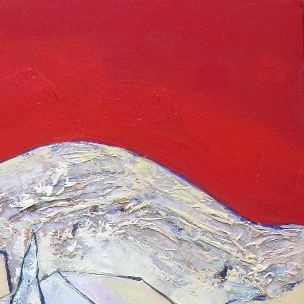 „ „Evening in Aureille“, klare Landschaft mit rotem Himmel, Ölgemälde in Mischtechnik im Angebot 9