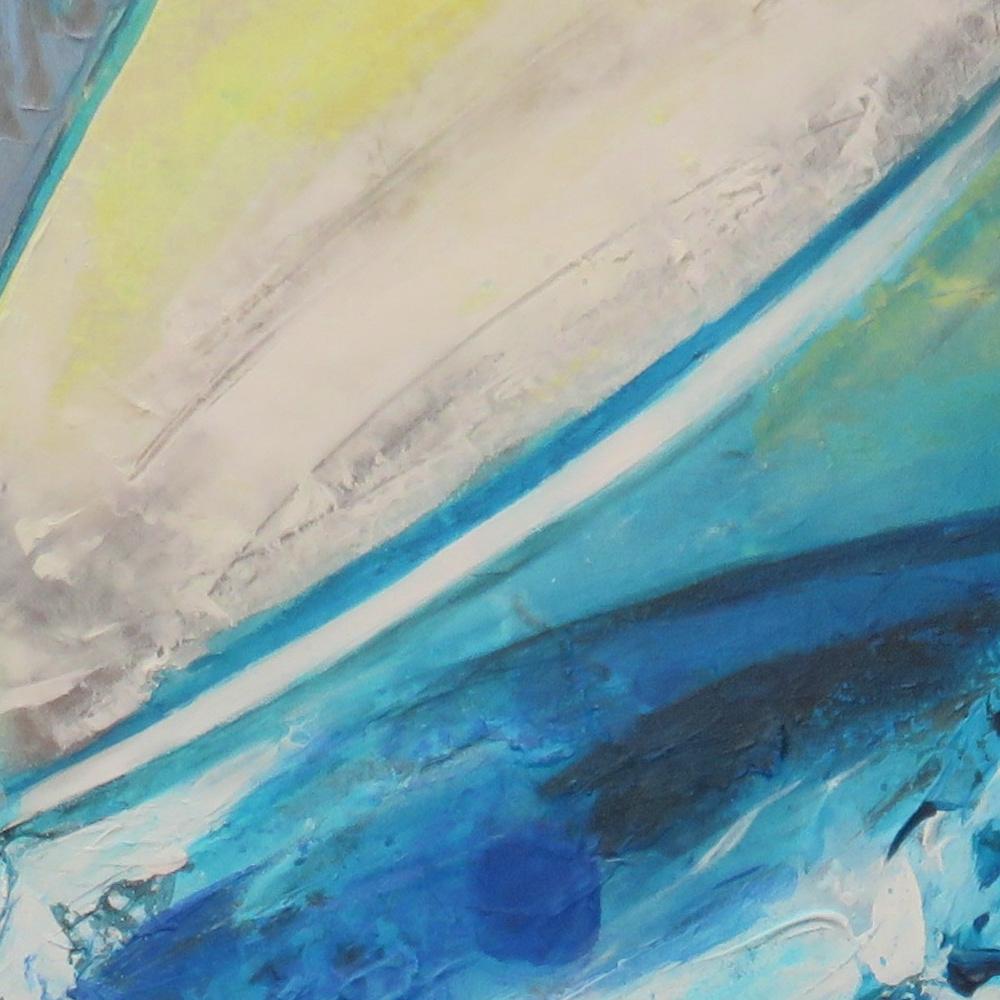 „ „Windsurf““, schillernde Segel auf einer großen Welle, Ölgemälde in Mischtechnik (Zeitgenössisch), Painting, von Andrée de Frémont